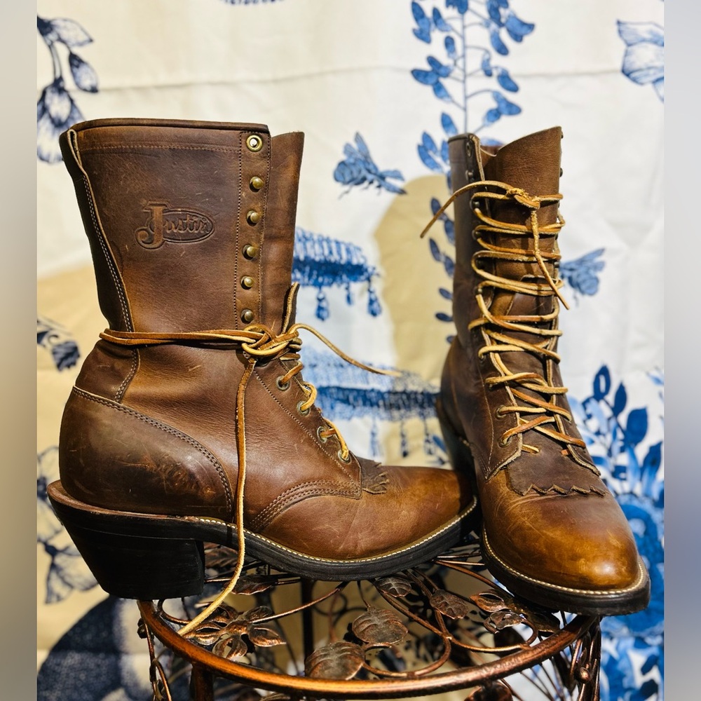 Justin Boots Brown Leather Lace-Up Boots